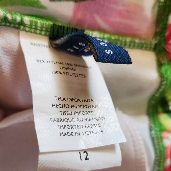 Jantzen Classic One Piece Palm Pattern Green&Pink Swim Suit Size 12. - Picture 10 of 11